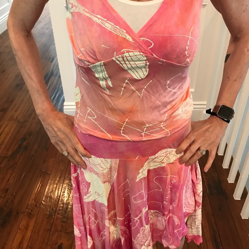 Silk tie dye skirt suit